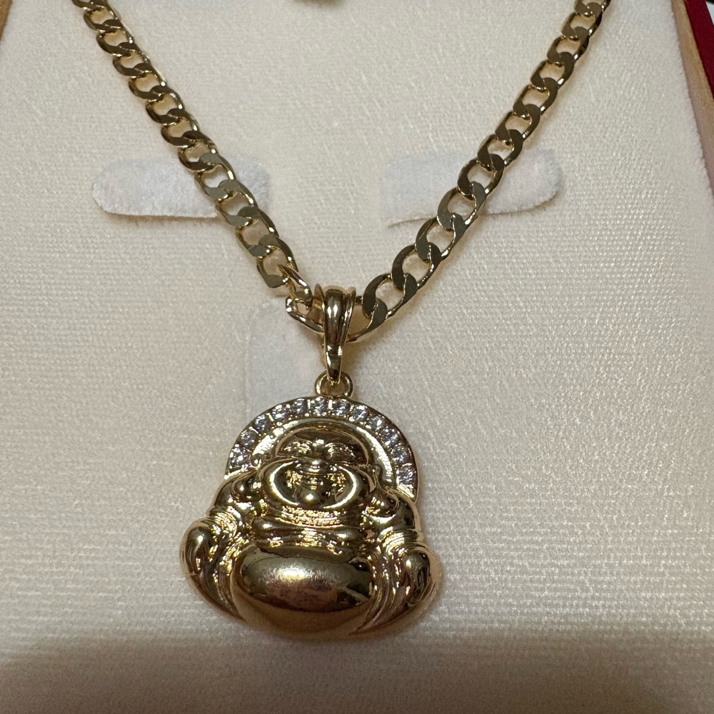 Gold Buddha Pendant Necklace with Cubic Zirconia Accent gold filled brasileño